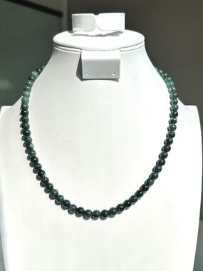 Grade A Natural Guatemalan Blue Water Jadeite 8 mm Bead Necklace – 925 Silver